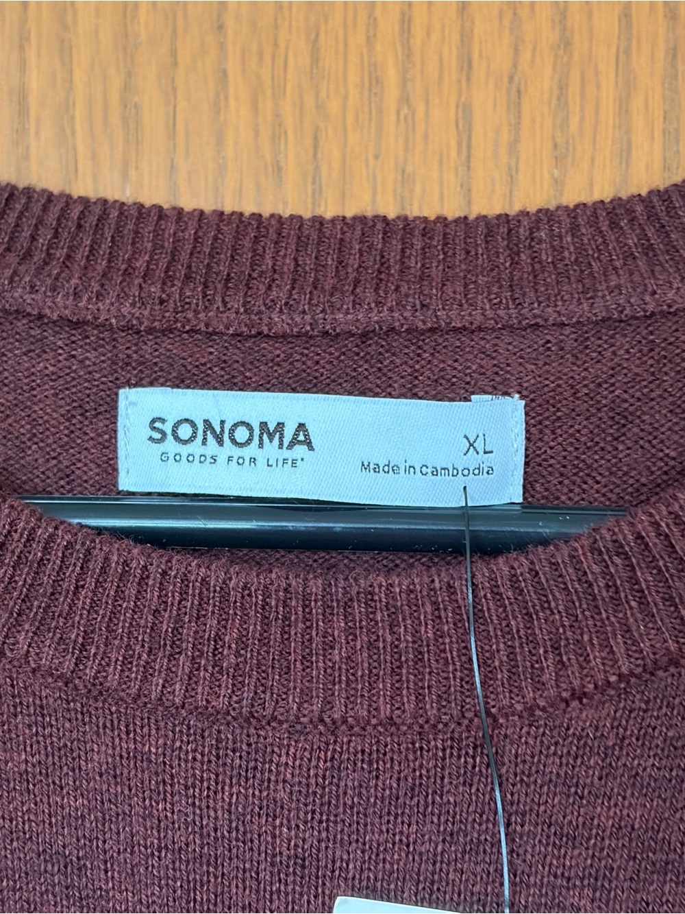 Sonoma Men's Maroon Crewneck Sweater with Navy & Light Blue Stripes—NWT! - Picture 2 of 4